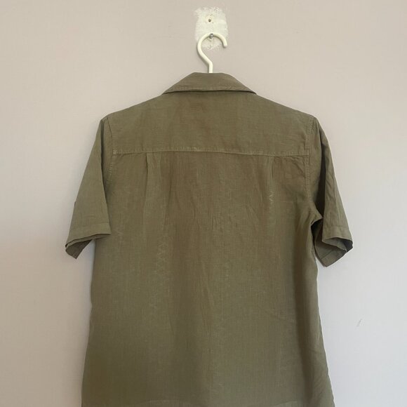 Aritzia Group by Babaton Adobe Linen Short Sleeve Shirt Khaki Green XXS 00 0 - Picture 4 of 5